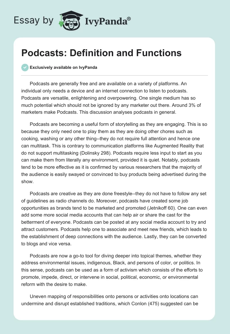 Podcasts: Definition and Functions. Page 1
