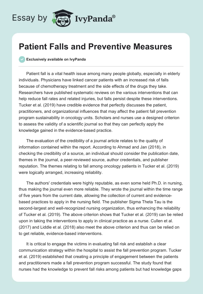 Patient Falls and Preventive Measures. Page 1