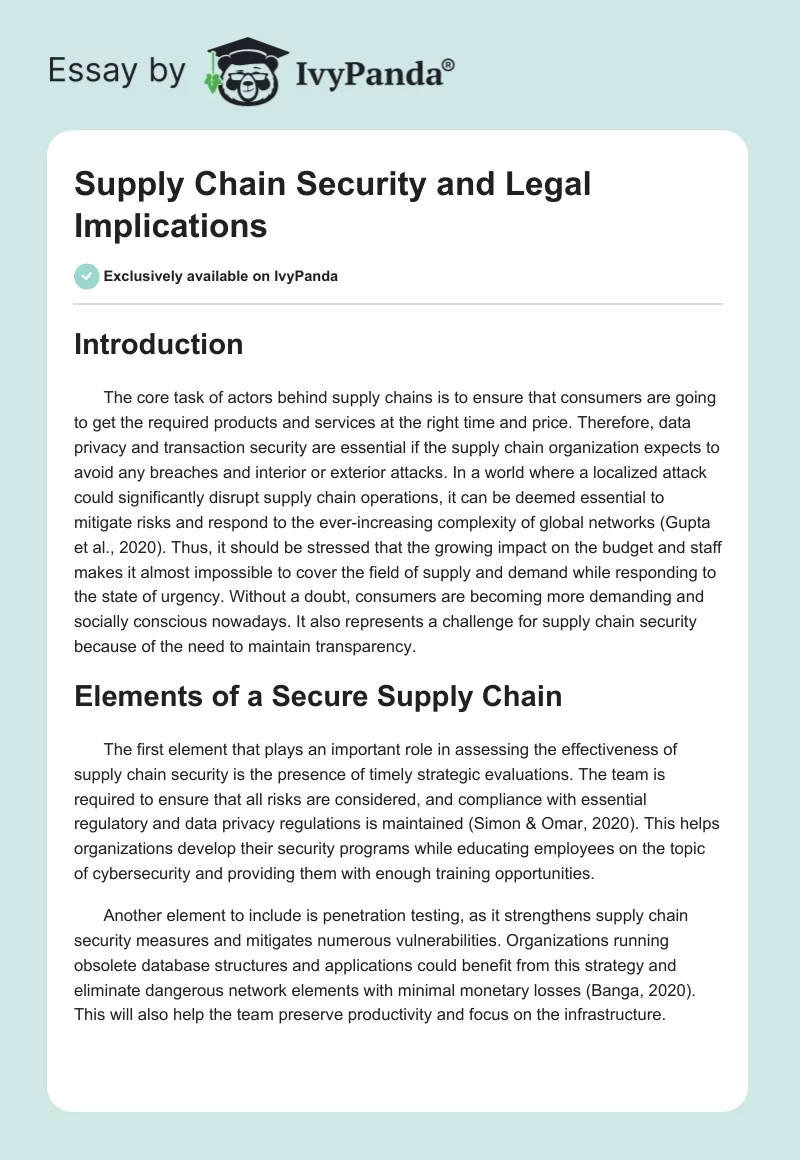 Supply Chain Security and Legal Implications. Page 1