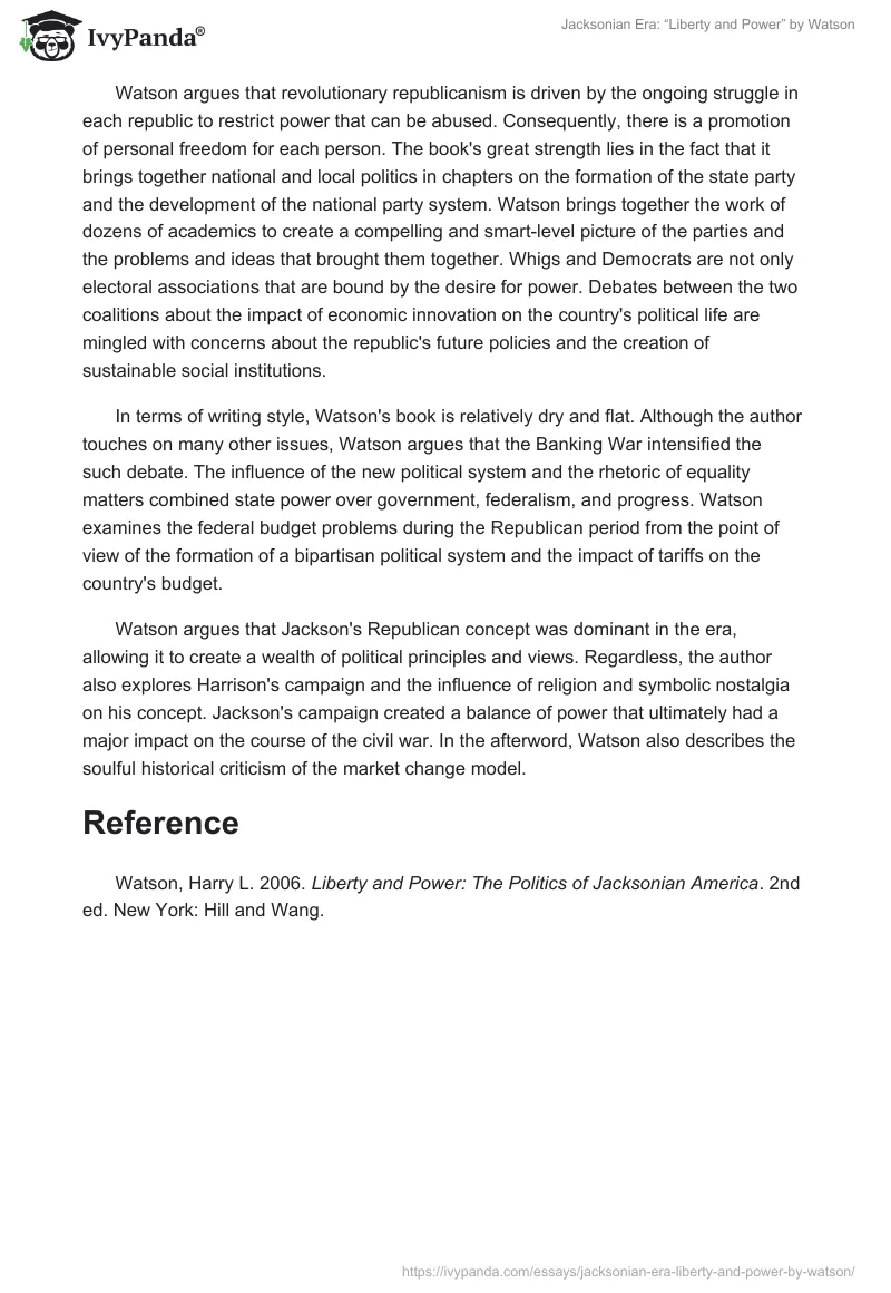 Jacksonian Era: “Liberty and Power” by Watson. Page 2