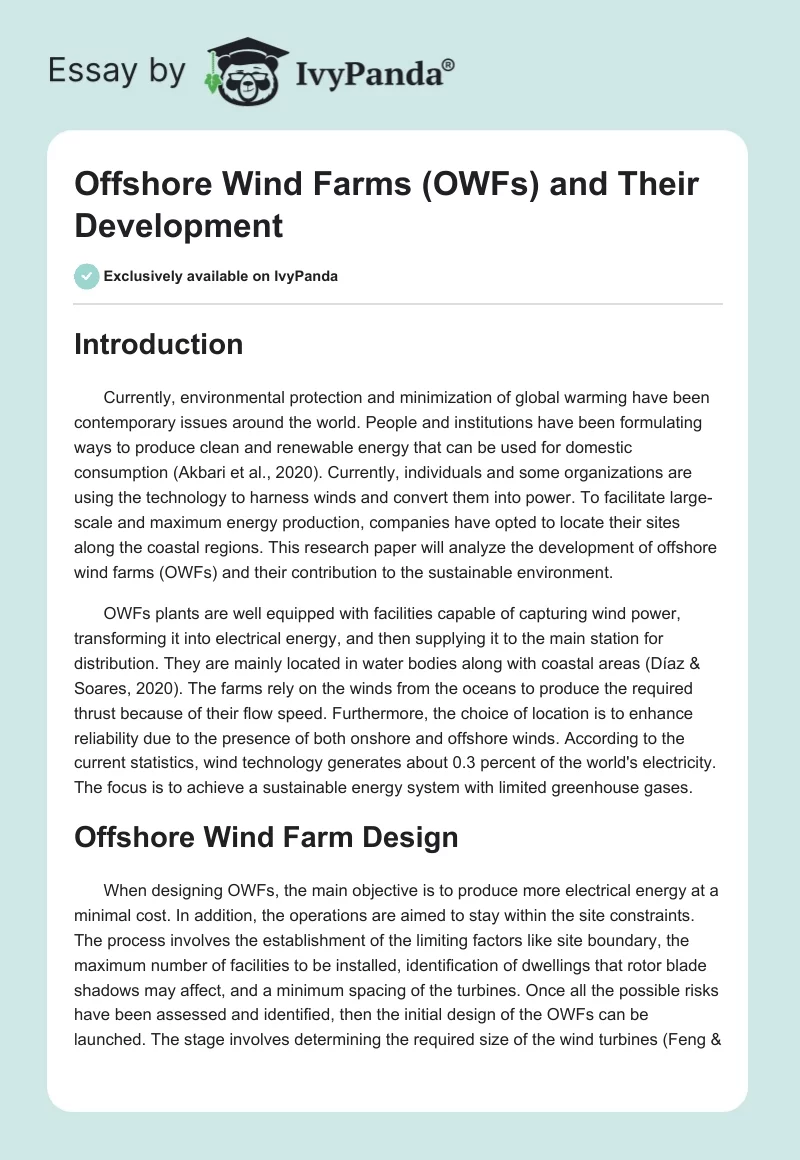 Offshore Wind Farms (OWFs) and Their Development. Page 1