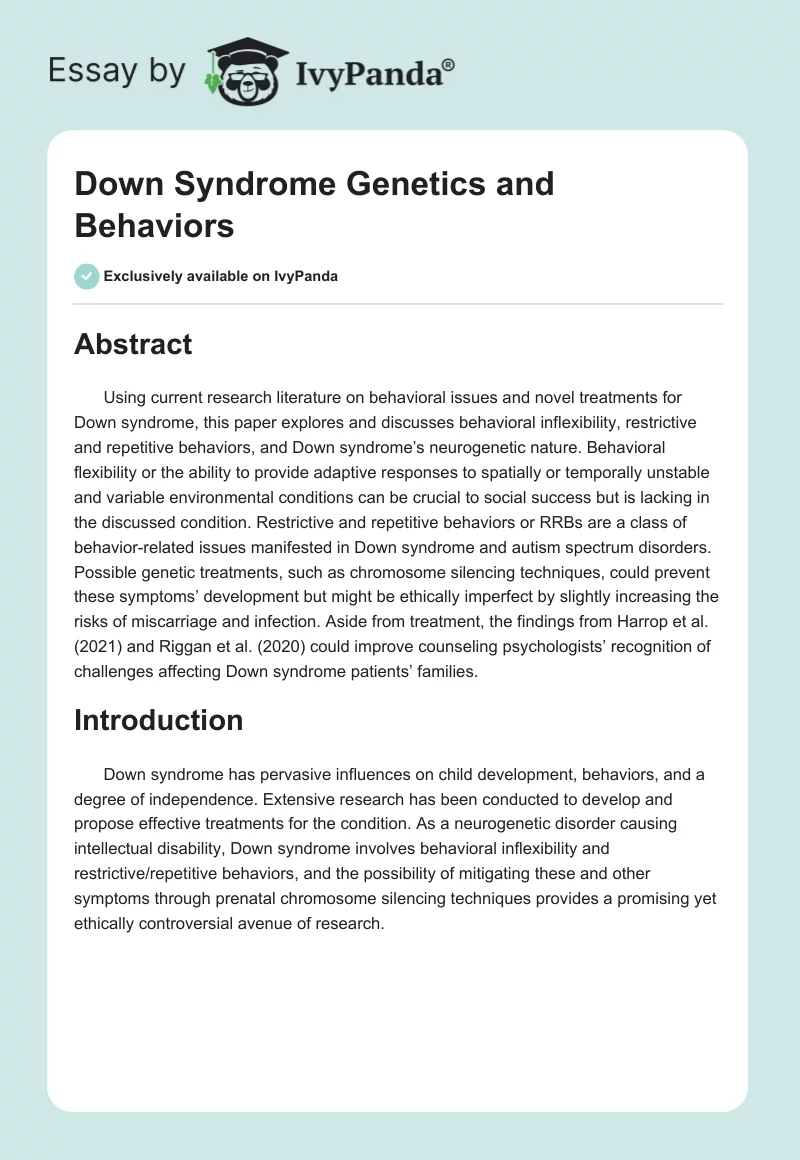 Down Syndrome Genetics and Behaviors. Page 1