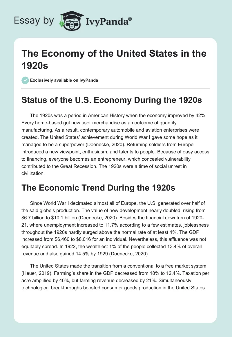 The Economy of the United States in the 1920s. Page 1
