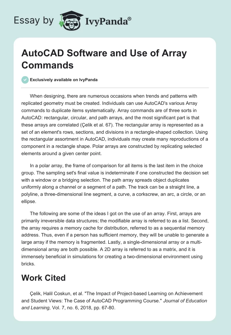 AutoCAD Software and Use of Array Commands. Page 1