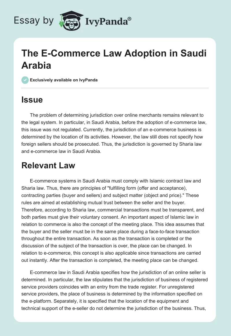 The E-Commerce Law Adoption in Saudi Arabia. Page 1