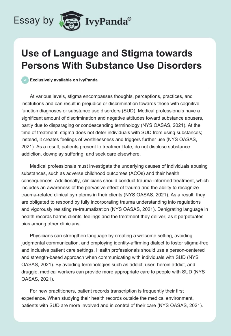 Use of Language and Stigma towards Persons With Substance Use Disorders. Page 1