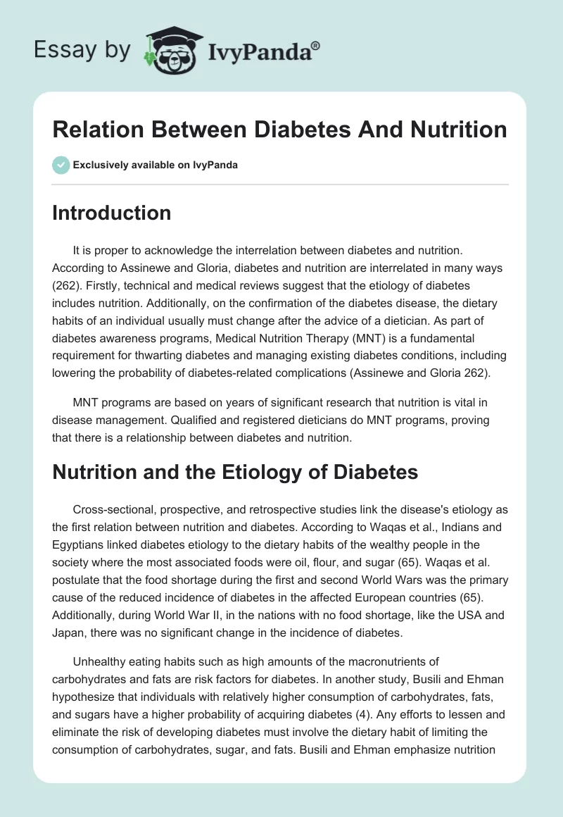 Relation Between Diabetes And Nutrition. Page 1