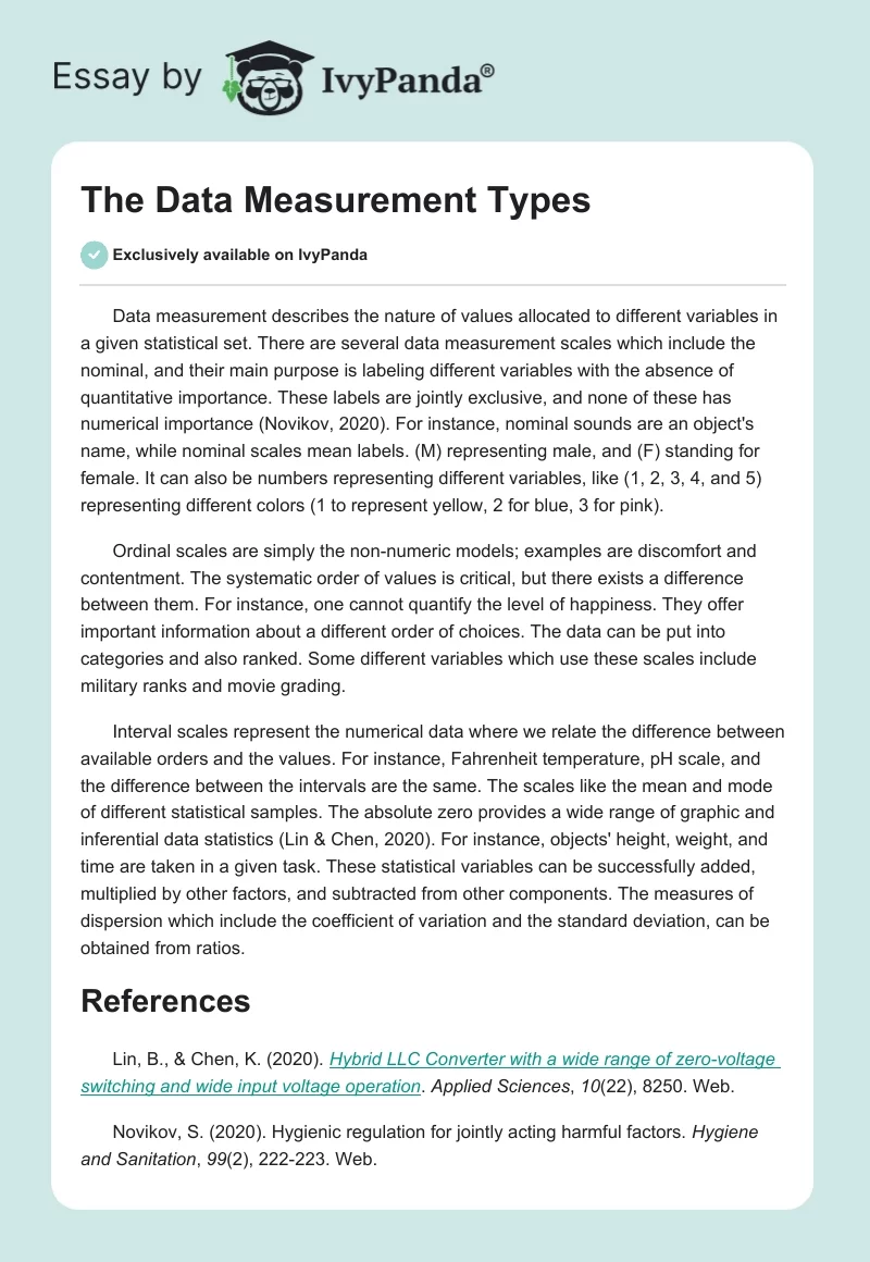 The Data Measurement Types. Page 1