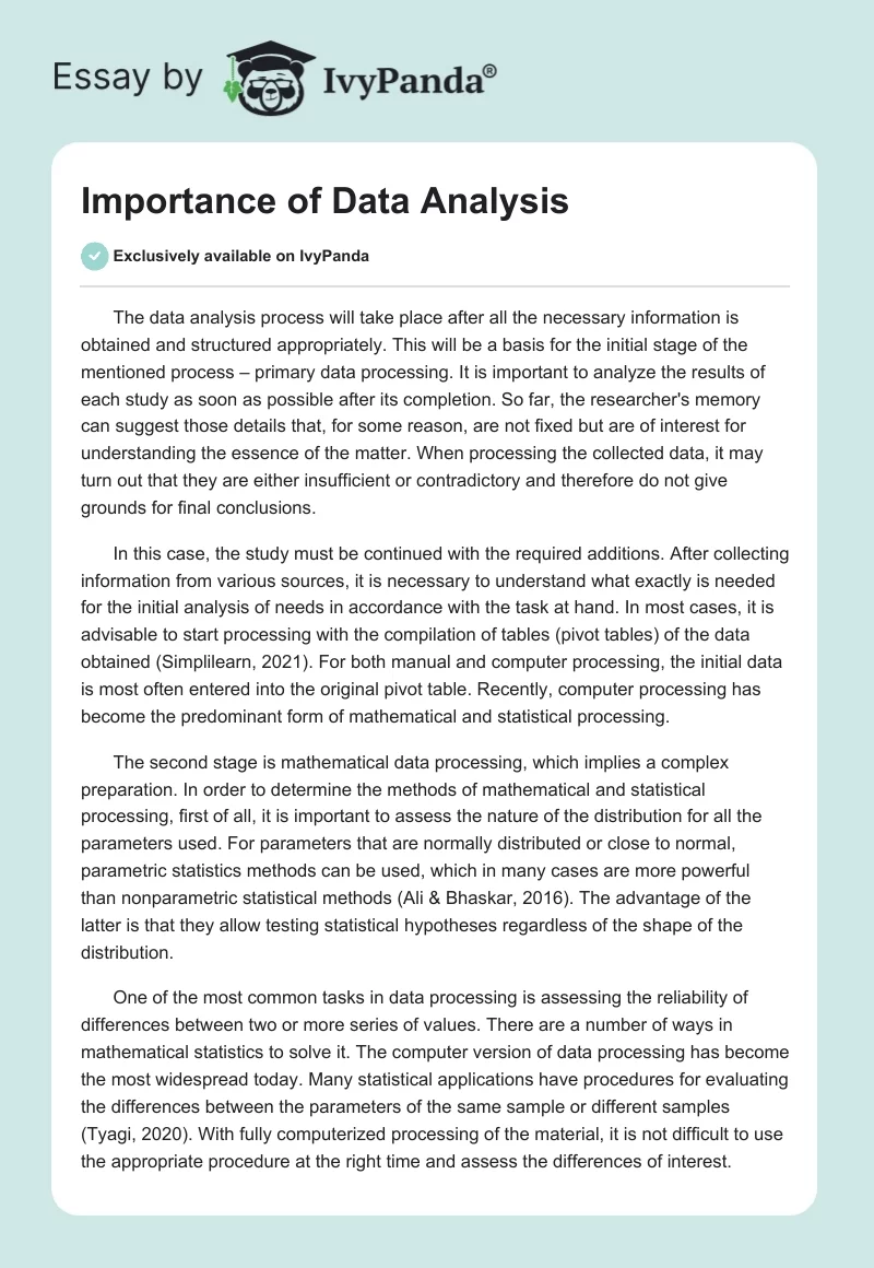 Importance of Data Analysis. Page 1