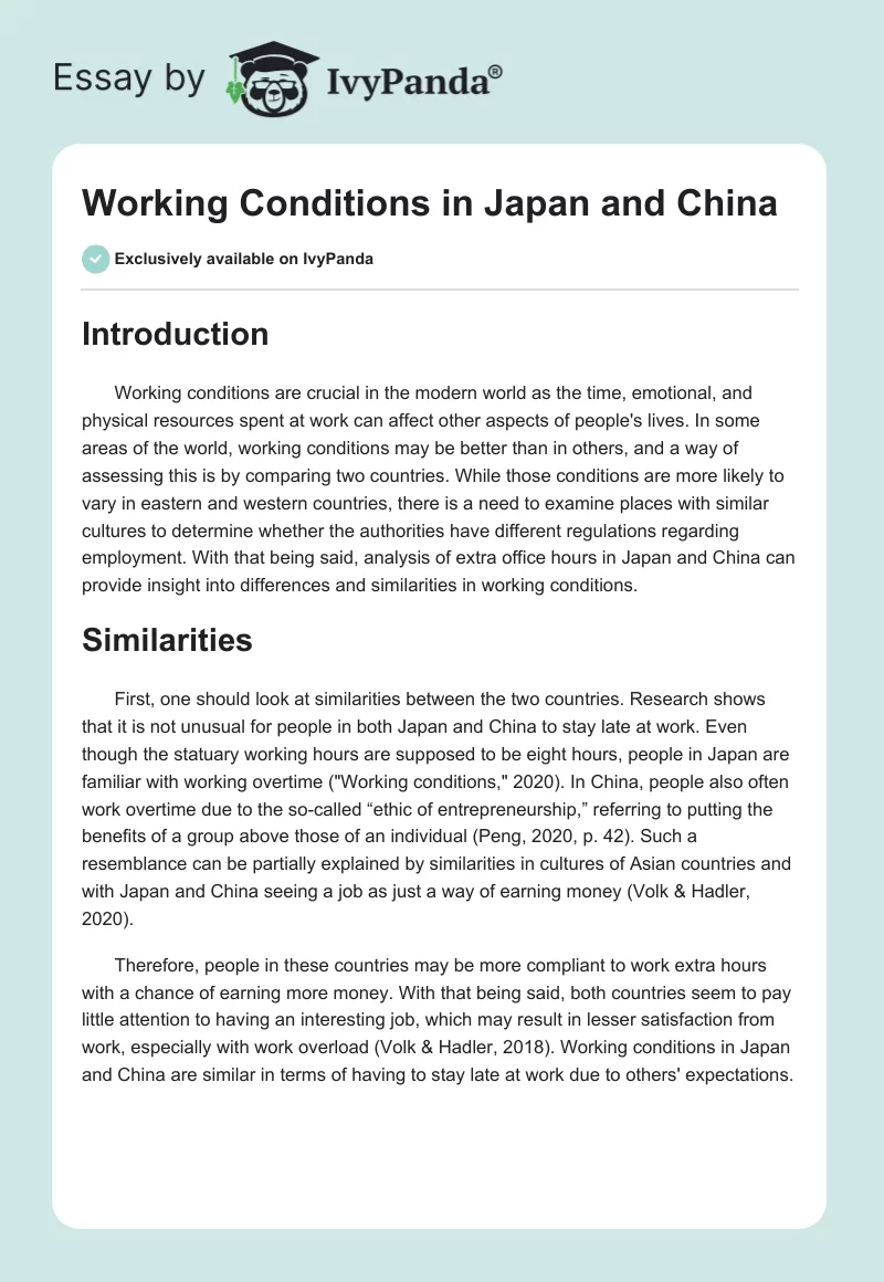 Working Conditions in Japan and China. Page 1