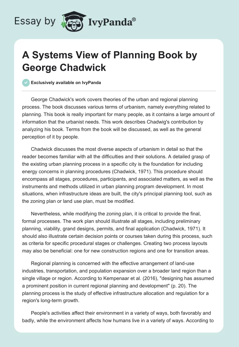 "A Systems View of Planning" Book by George Chadwick. Page 1