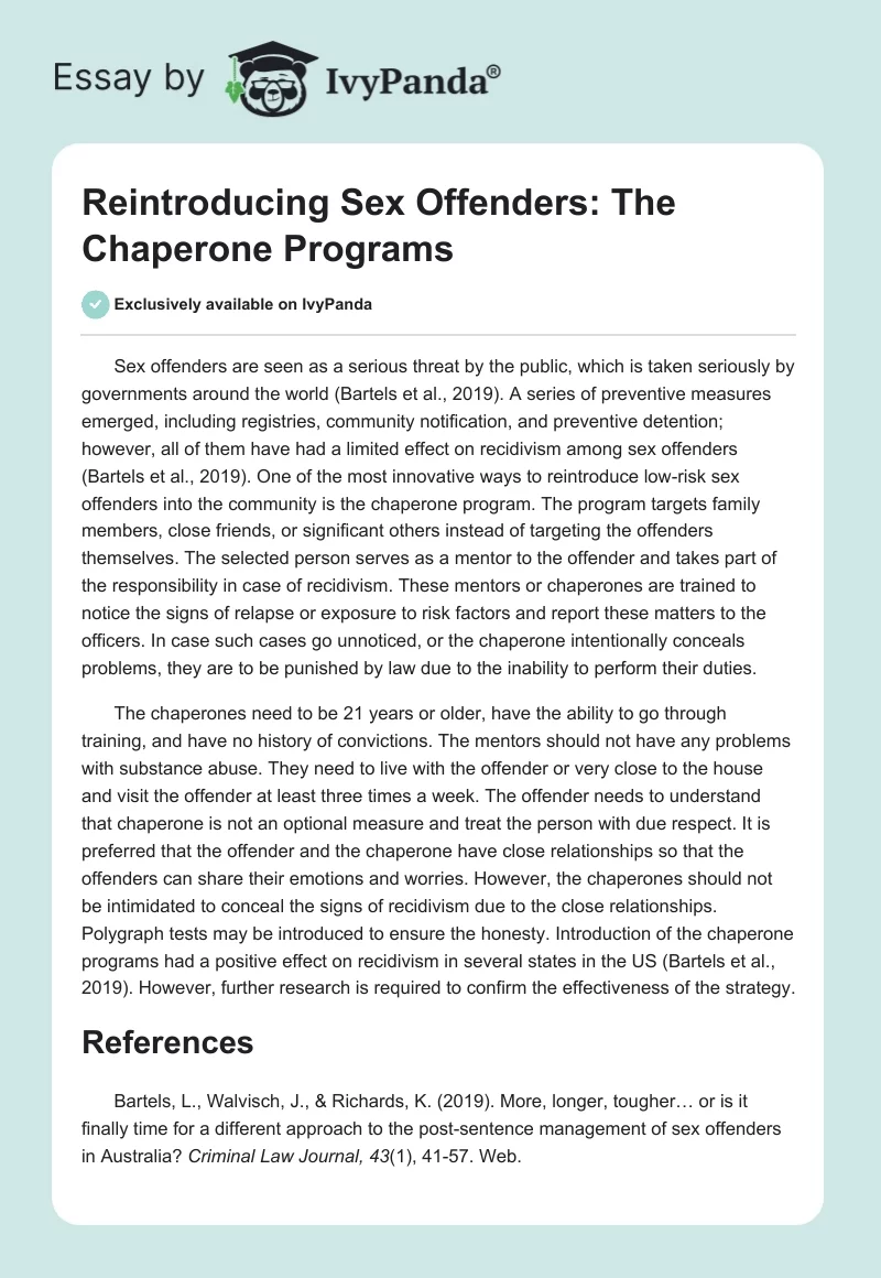 Reintroducing Sex Offenders: The Chaperone Programs. Page 1
