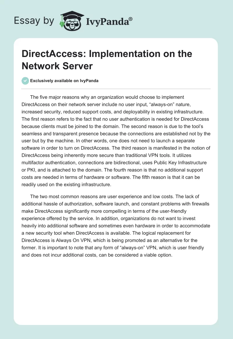 DirectAccess: Implementation on the Network Server. Page 1