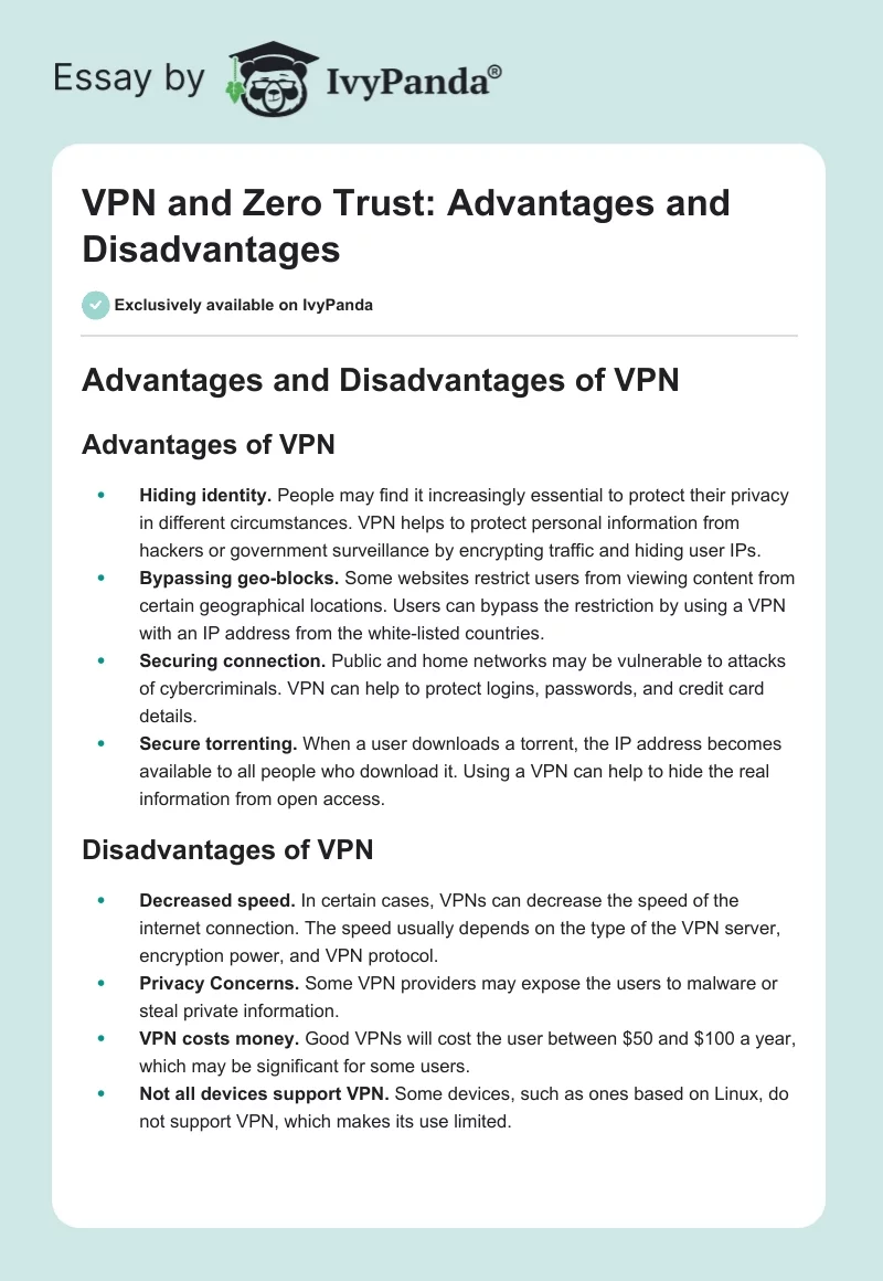 VPN and Zero Trust: Advantages and Disadvantages. Page 1