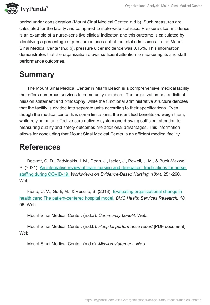 Organizational Analysis: Mount Sinai Medical Center. Page 3