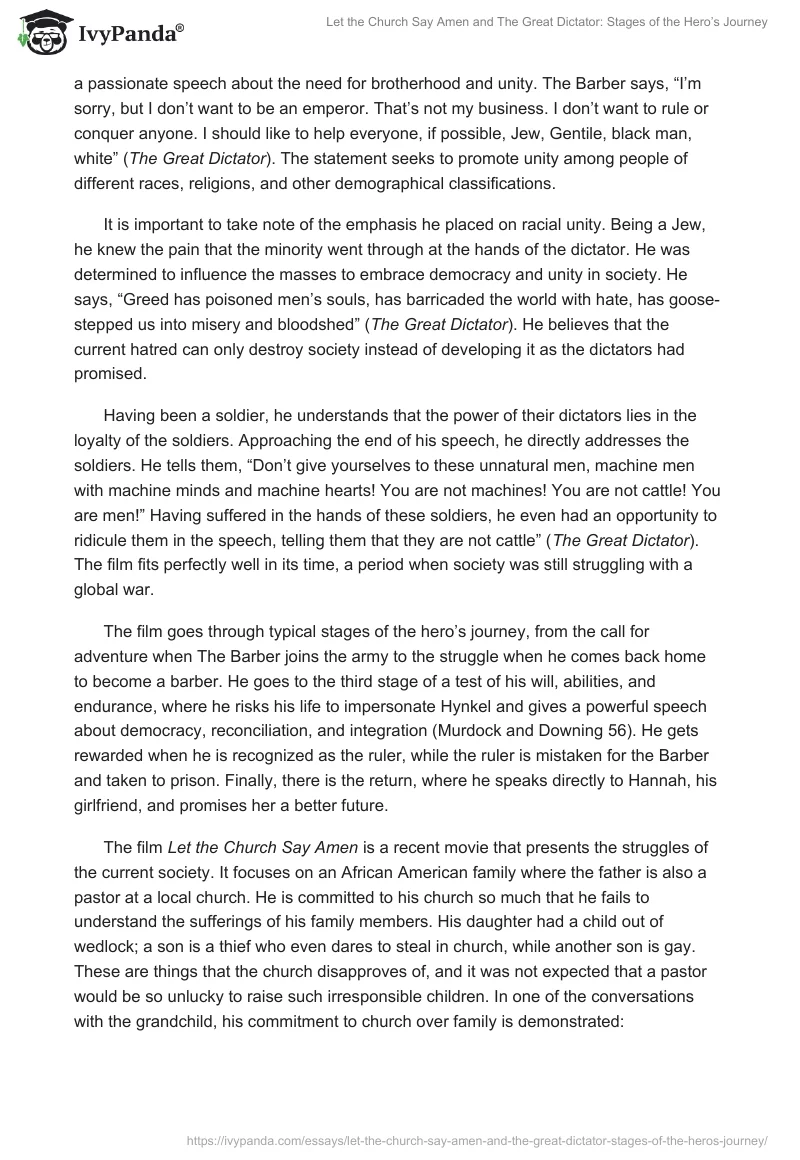 "Let the Church Say Amen" and "The Great Dictator": Stages of the Hero’s Journey. Page 2