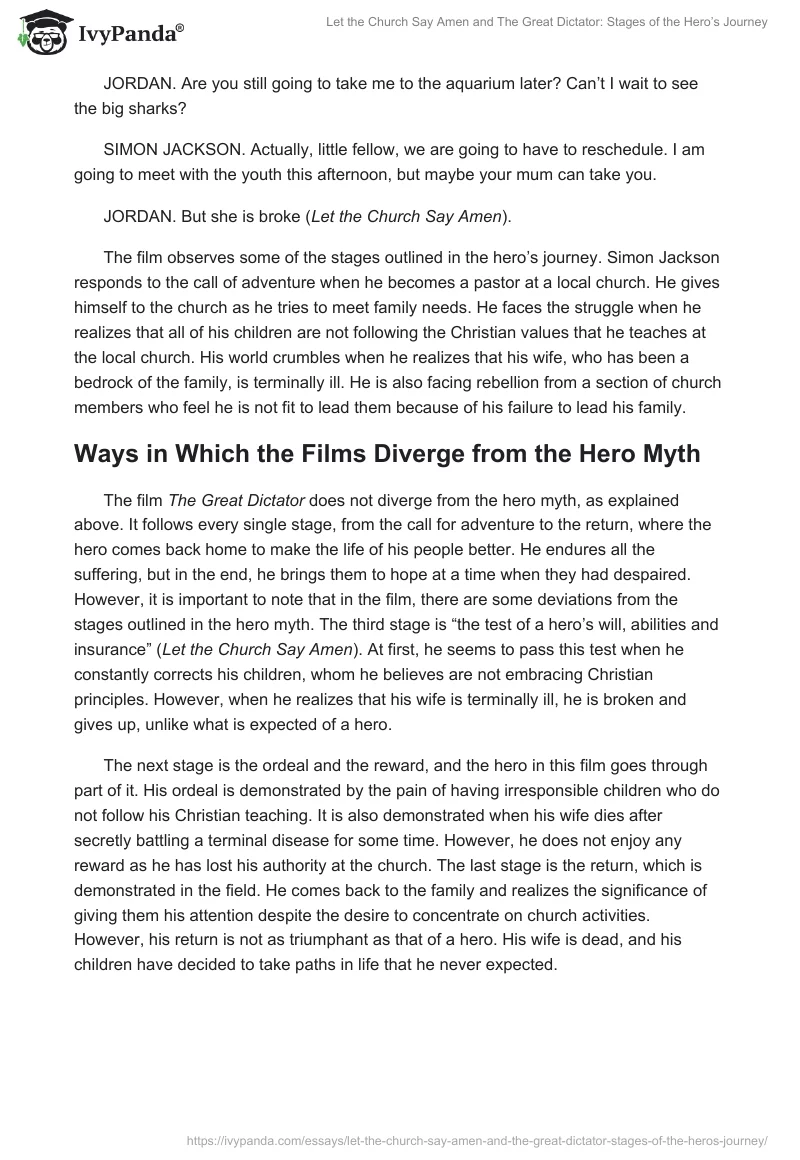 "Let the Church Say Amen" and "The Great Dictator": Stages of the Hero’s Journey. Page 3