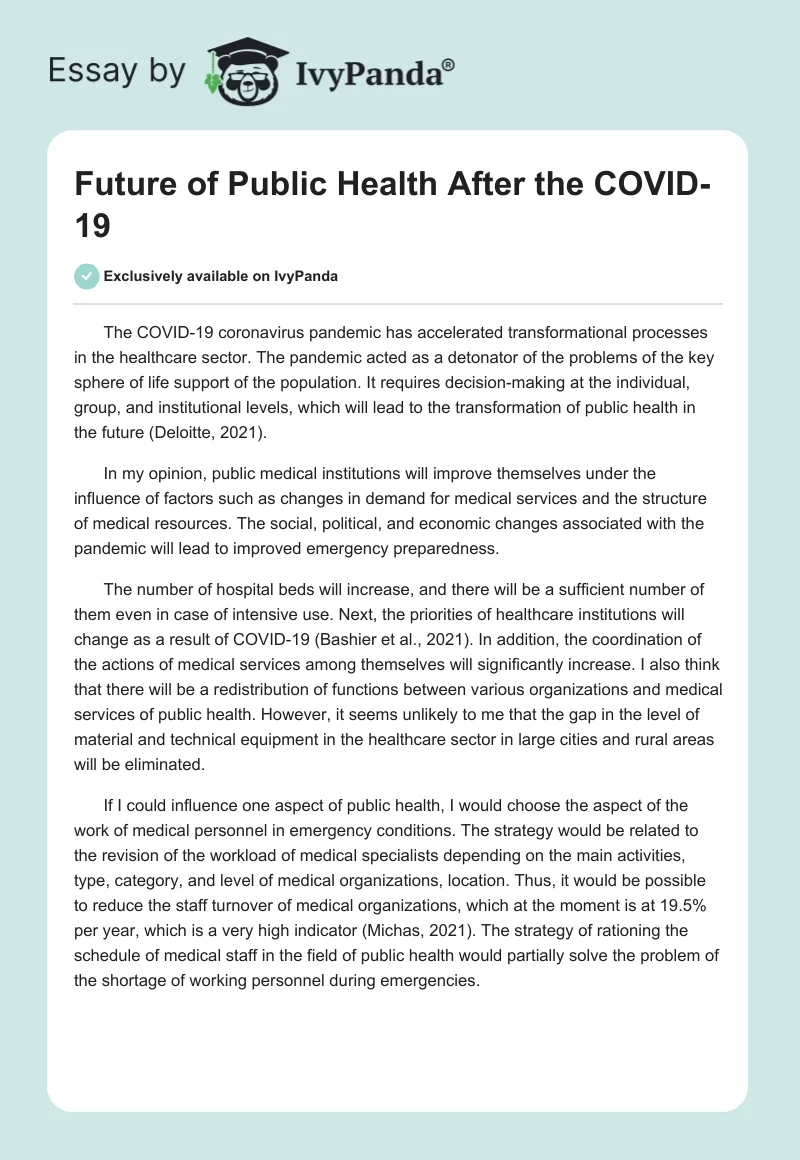 Future of Public Health After the COVID-19. Page 1