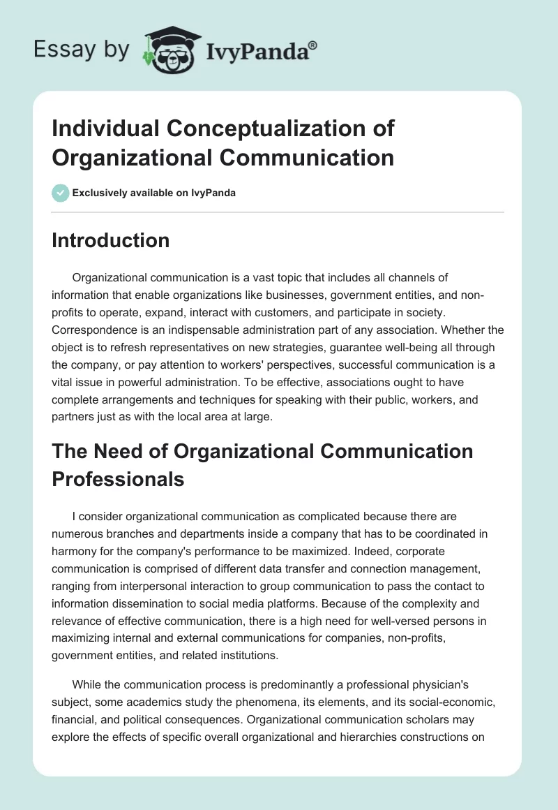 Individual Conceptualization of Organizational Communication. Page 1