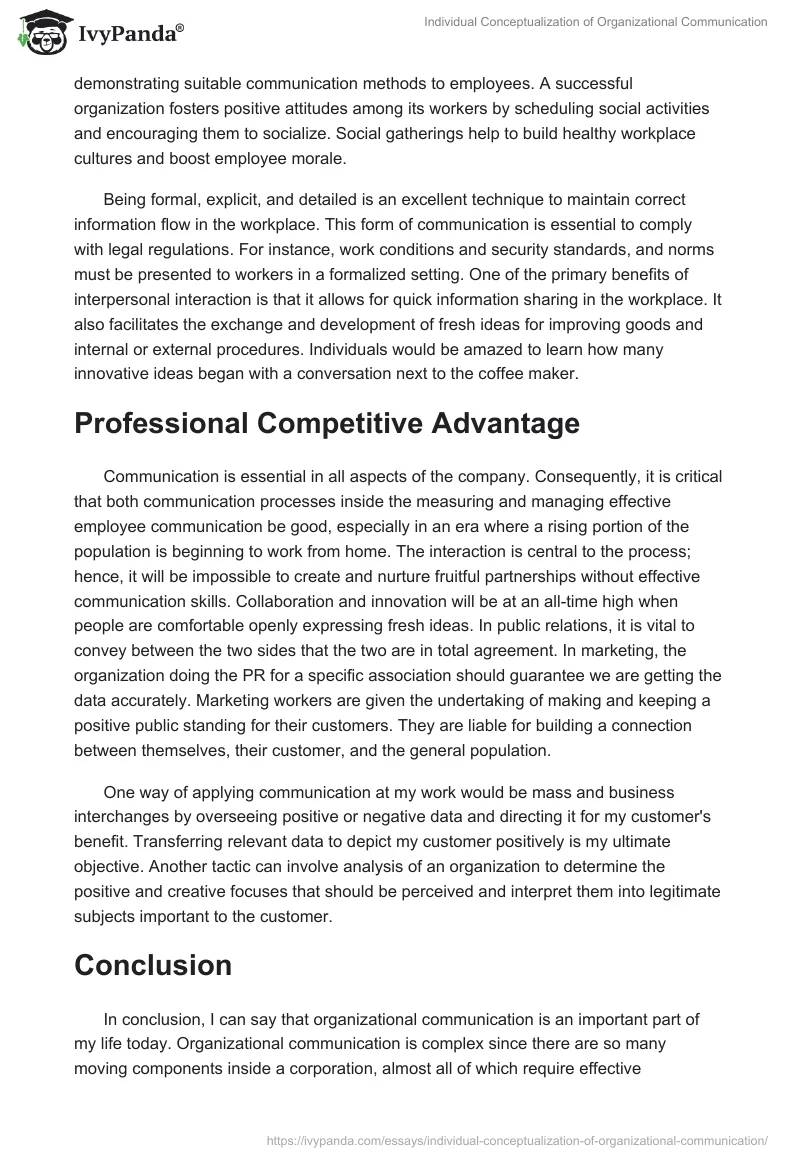 Individual Conceptualization of Organizational Communication. Page 3