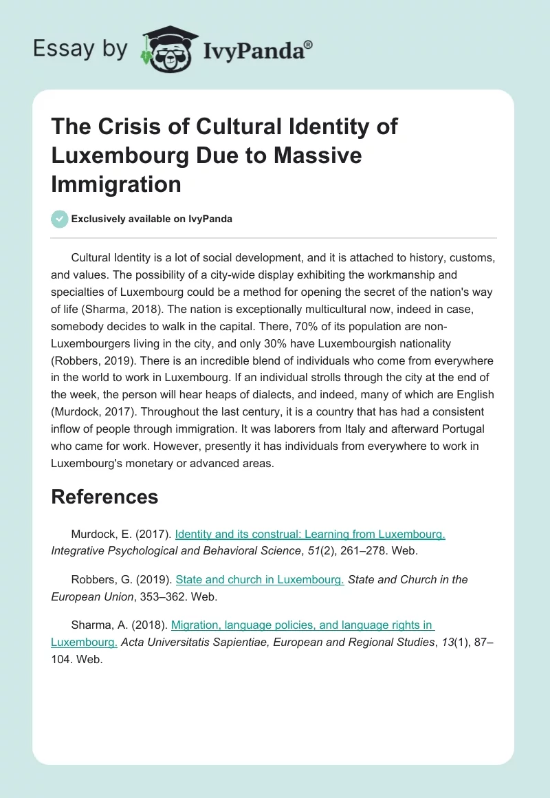 The Crisis of Cultural Identity of Luxembourg Due to Massive Immigration. Page 1