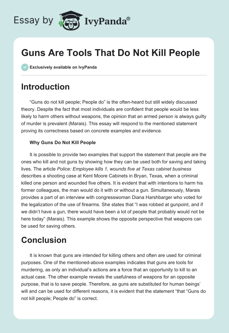 Guns Are Tools That Do Not Kill People. Page 1