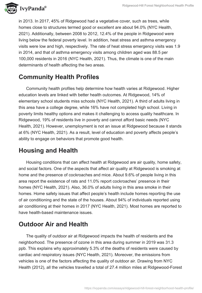 Ridgewood-Hill Forest Neighborhood Health Profile. Page 2