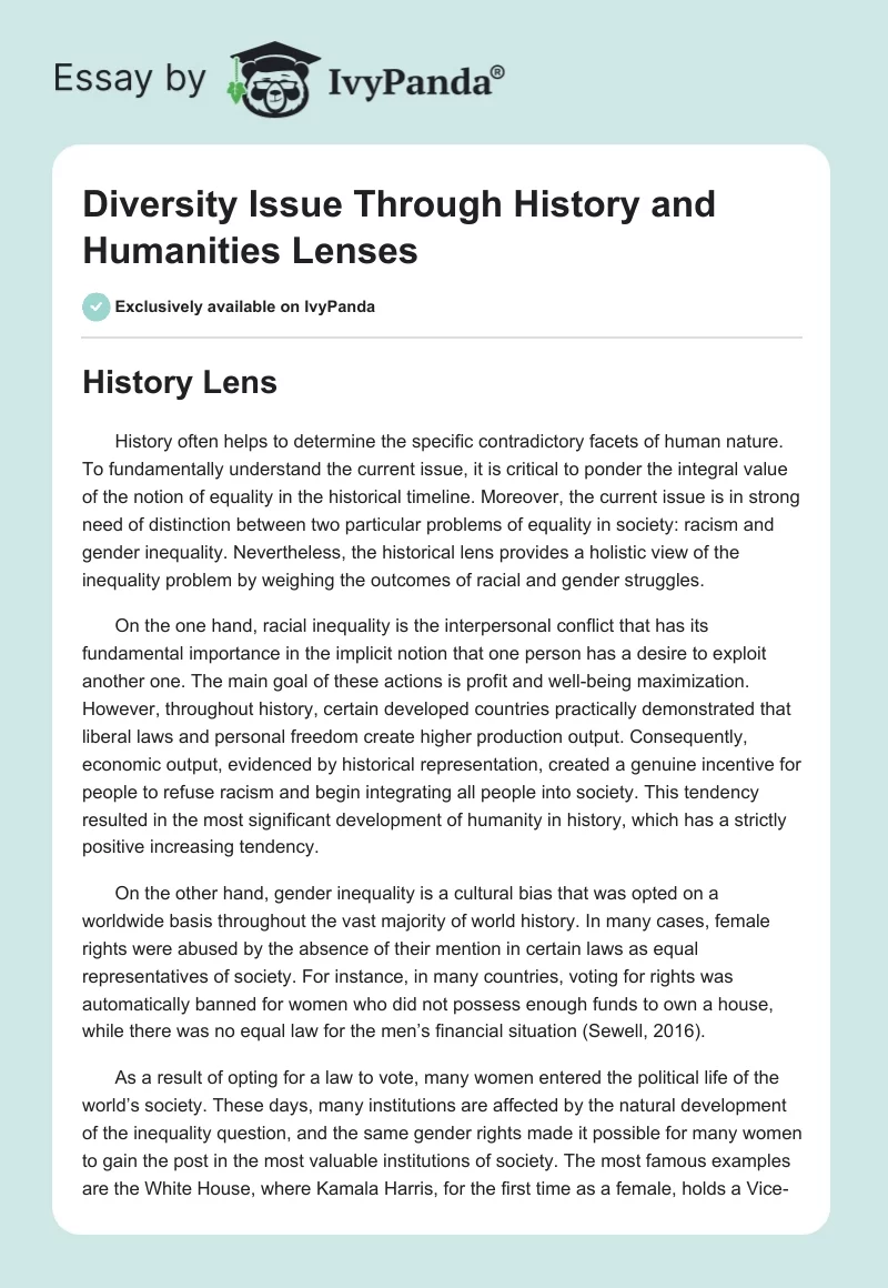 Diversity Issue Through History and Humanities Lenses. Page 1