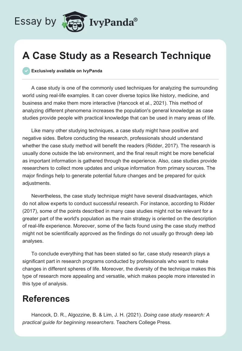 A Case Study as a Research Technique. Page 1