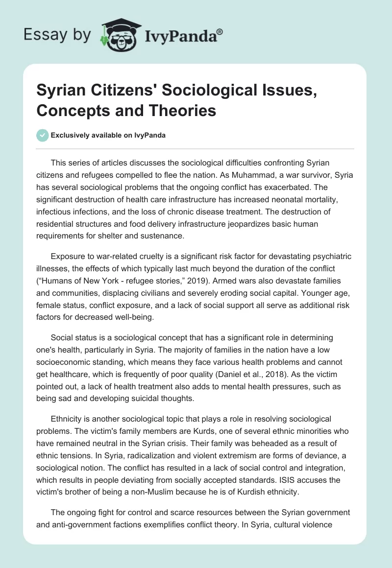 Syrian Citizens' Sociological Issues, Concepts and Theories. Page 1