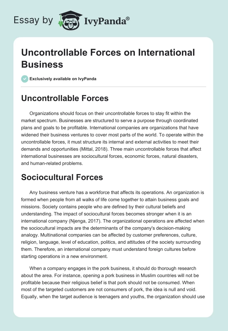 Uncontrollable Forces on International Business. Page 1