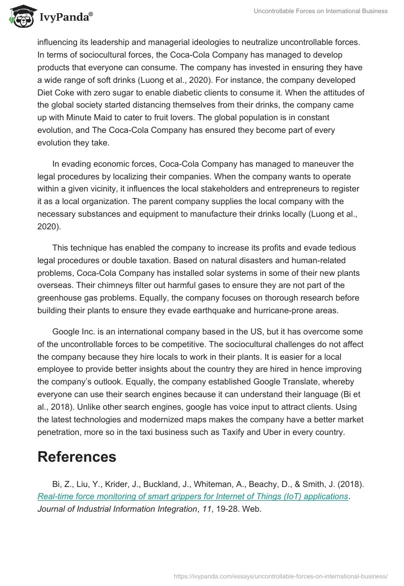 Uncontrollable Forces on International Business. Page 4