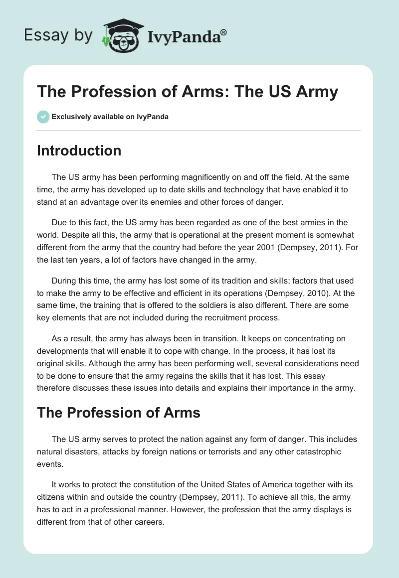 The Profession of Arms: The US Army. Page 1