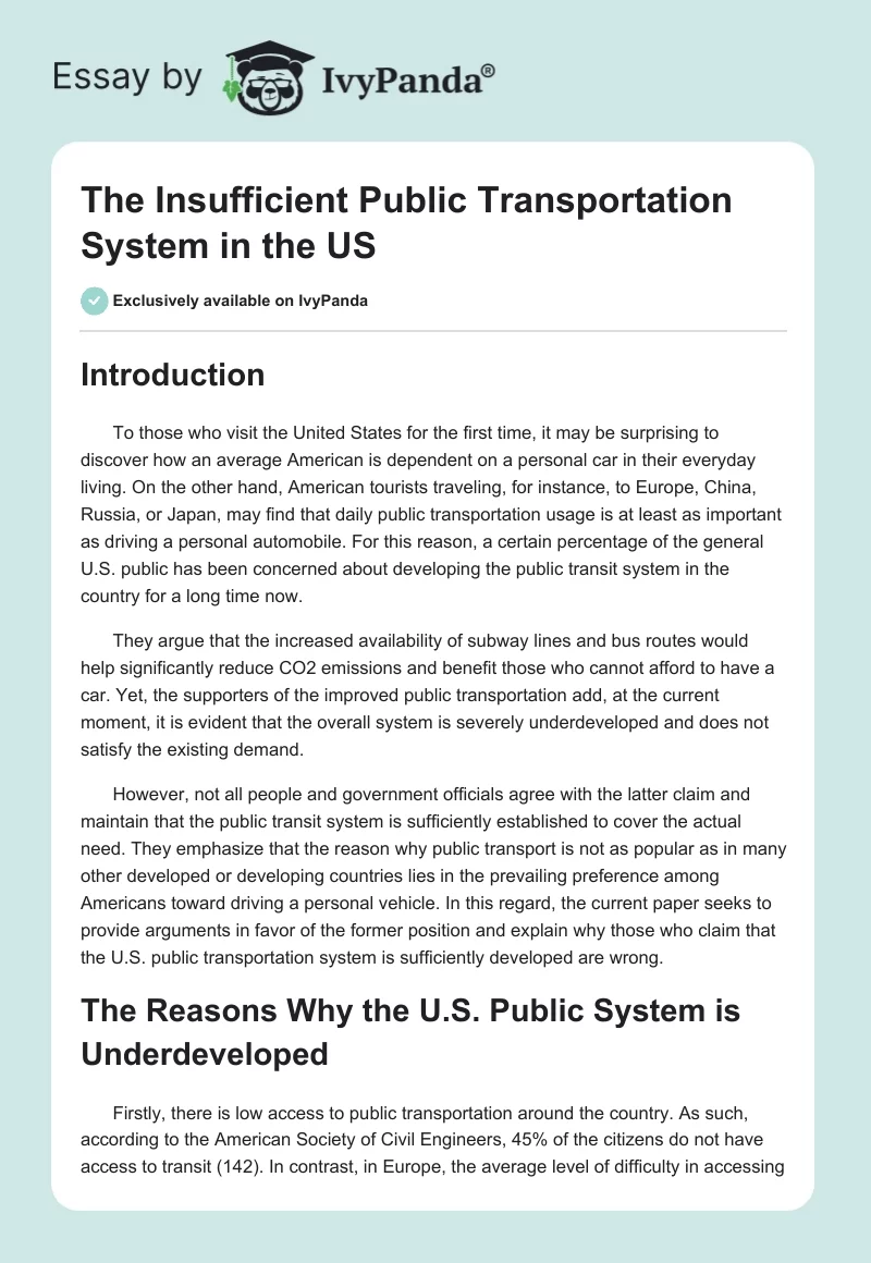 The Insufficient Public Transportation System in the US. Page 1
