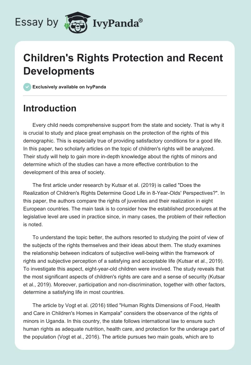 Children's Rights Protection and Recent Developments. Page 1