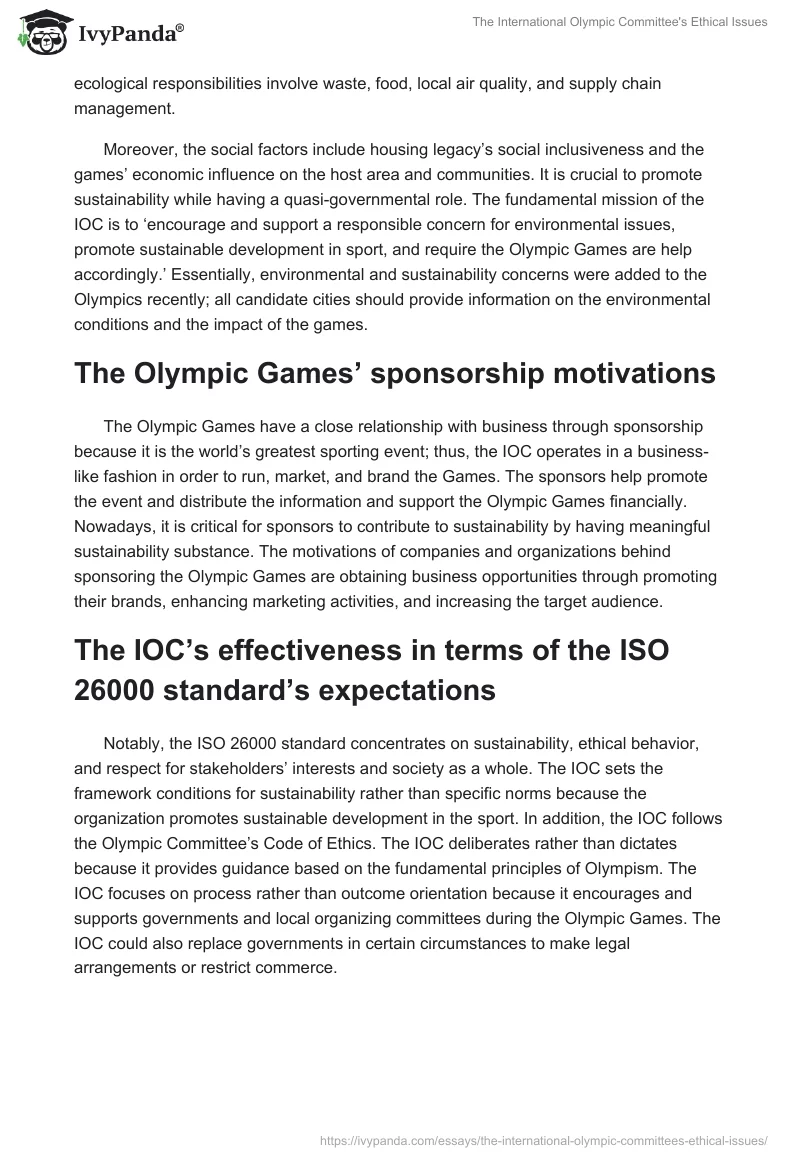 The International Olympic Committee's Ethical Issues. Page 2