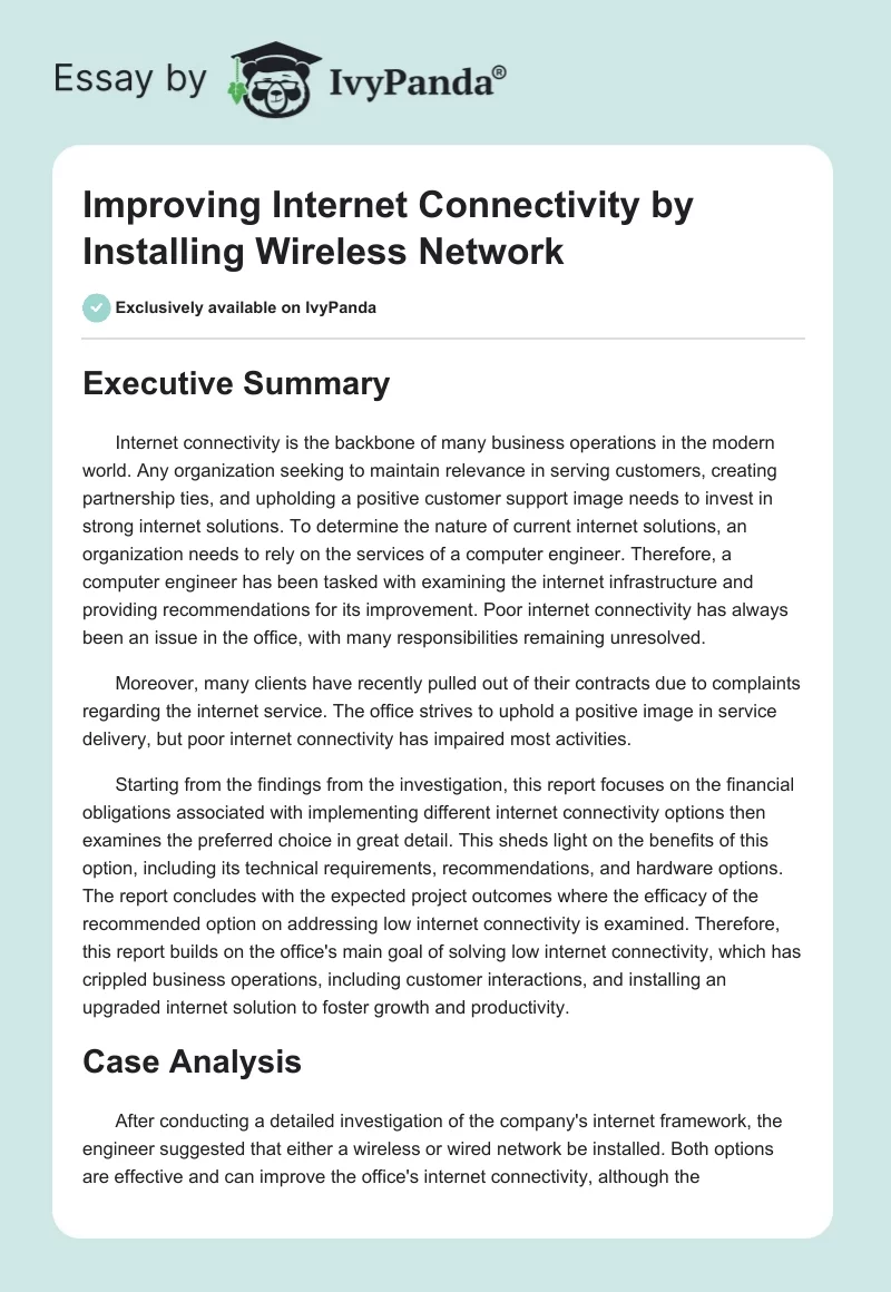 Improving Internet Connectivity by Installing Wireless Network. Page 1