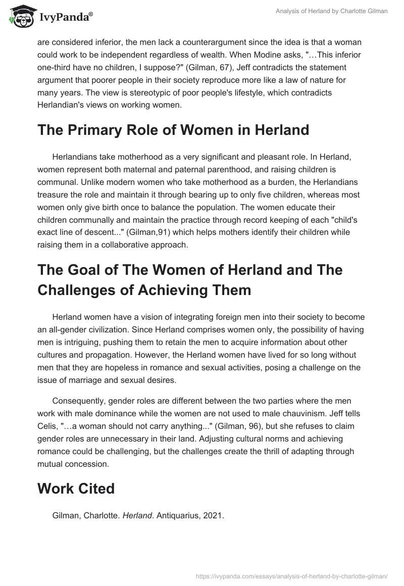 Analysis of Herland by Charlotte Gilman. Page 2