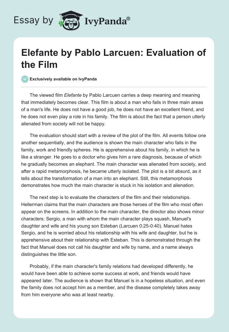 Elefante by Pablo Larcuen: Evaluation of the Film. Page 1