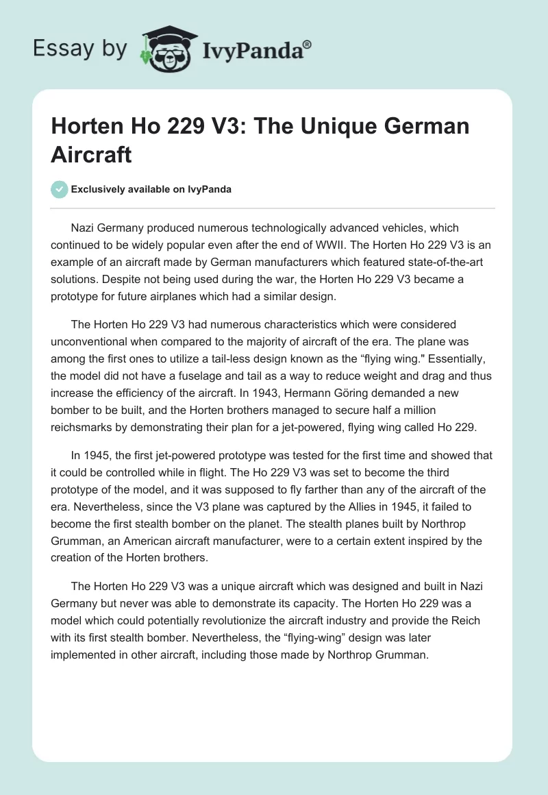 Horten Ho 229 V3: The Unique German Aircraft. Page 1