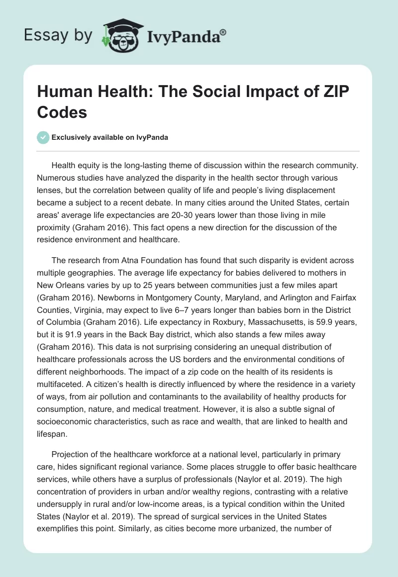 Human Health: The Social Impact of ZIP Codes. Page 1