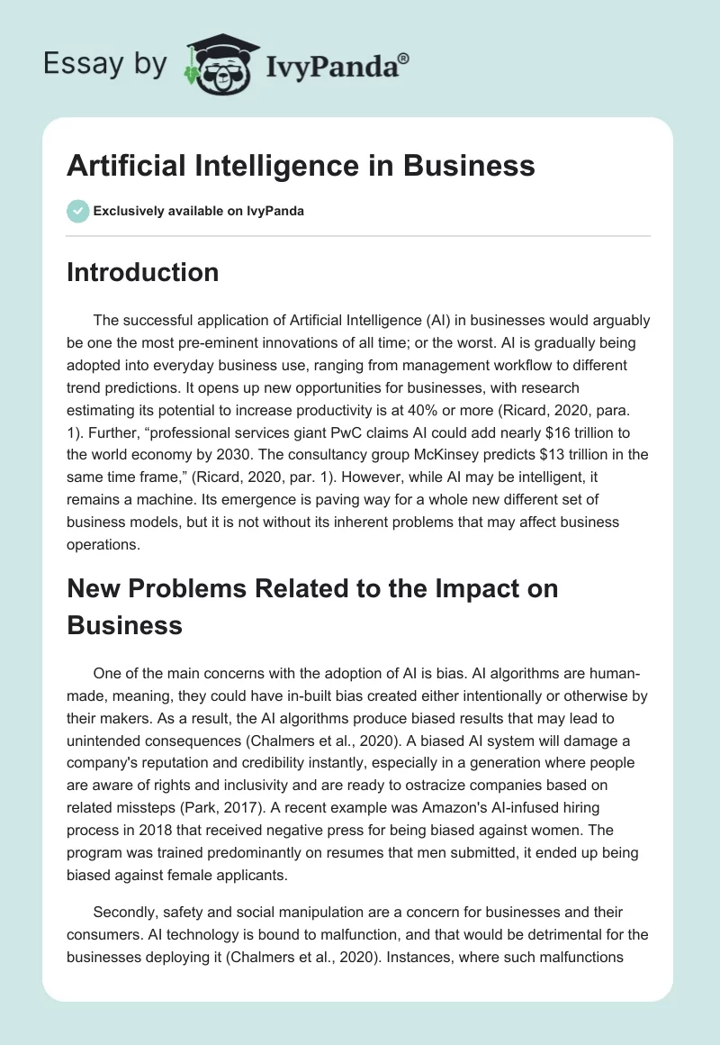 Artificial Intelligence in Business. Page 1