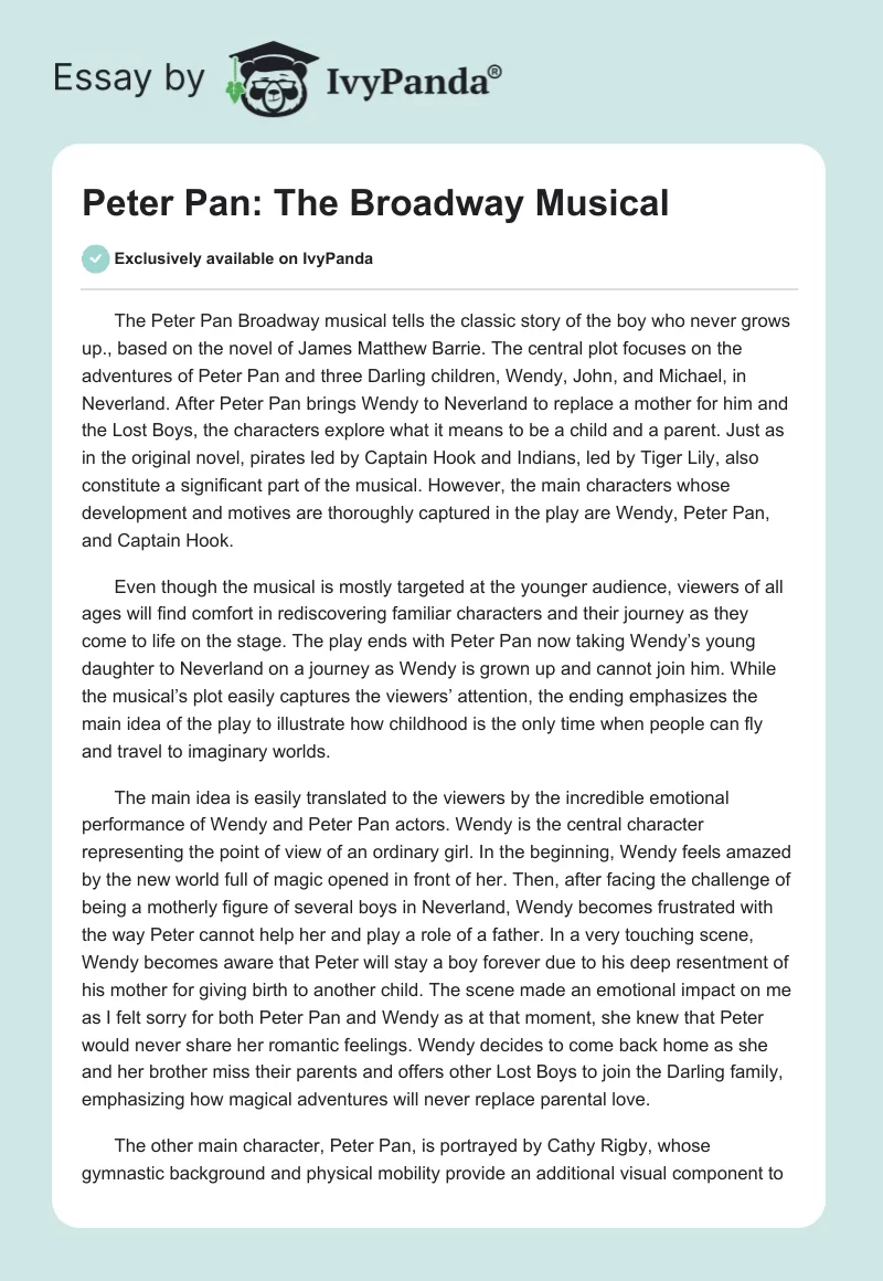 "Peter Pan": The Broadway Musical. Page 1