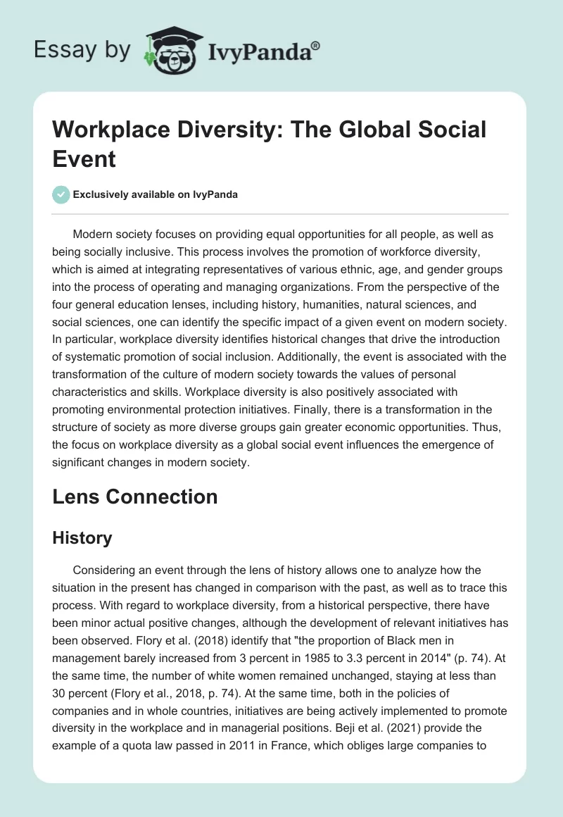 Workplace Diversity: The Global Social Event. Page 1