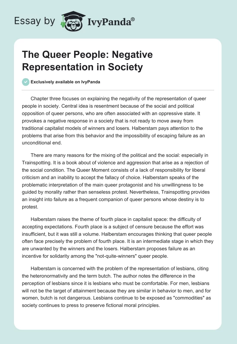 The Queer People: Negative Representation in Society. Page 1