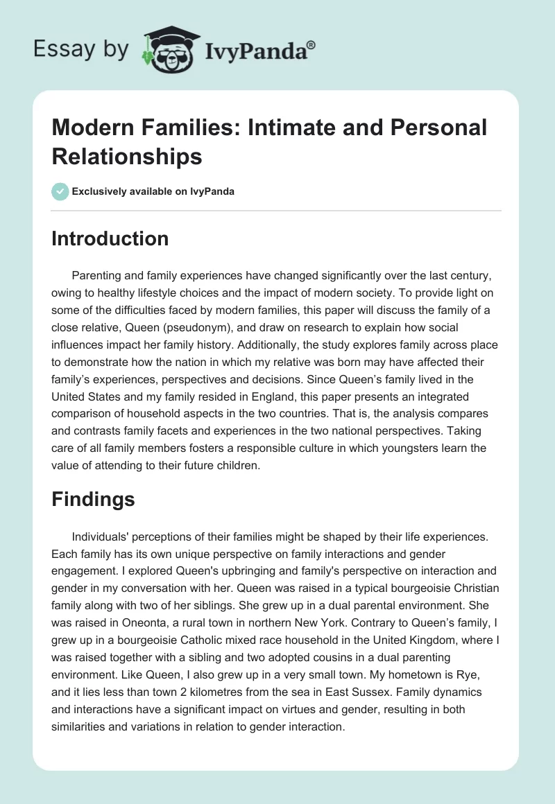 Modern Families: Intimate and Personal Relationships. Page 1
