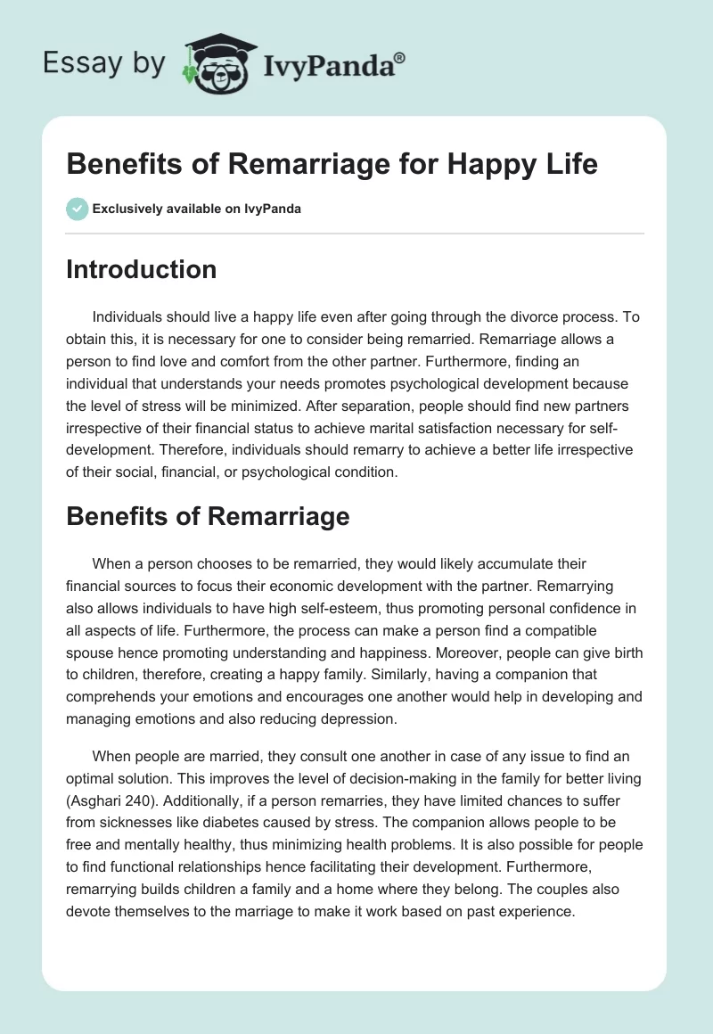 Benefits of Remarriage for Happy Life. Page 1