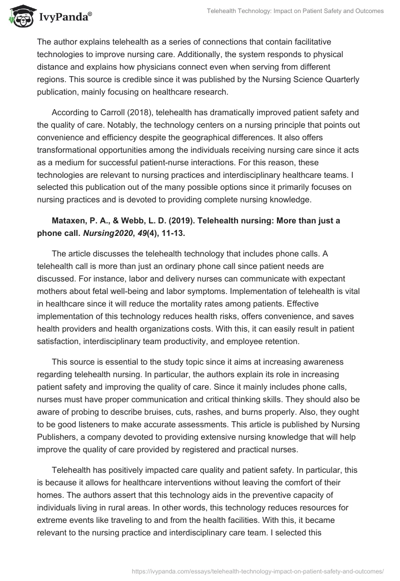 Telehealth Technology: Impact on Patient Safety and Outcomes. Page 2