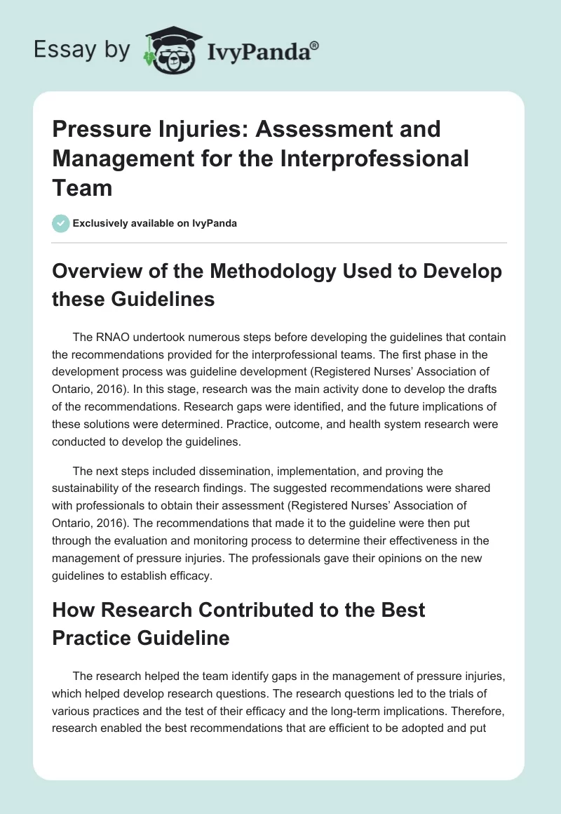 Pressure Injuries: Assessment and Management for the Interprofessional Team. Page 1
