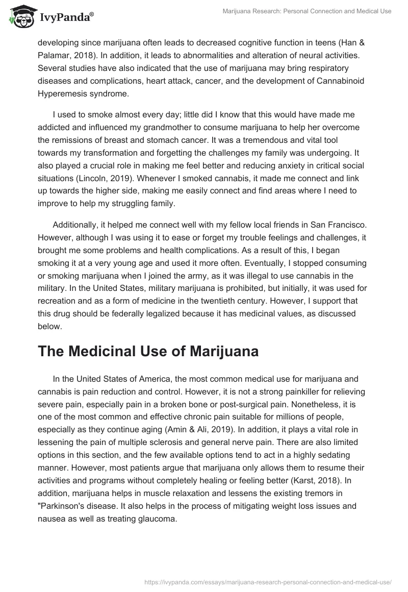 Marijuana Research: Personal Connection and Medical Use. Page 2